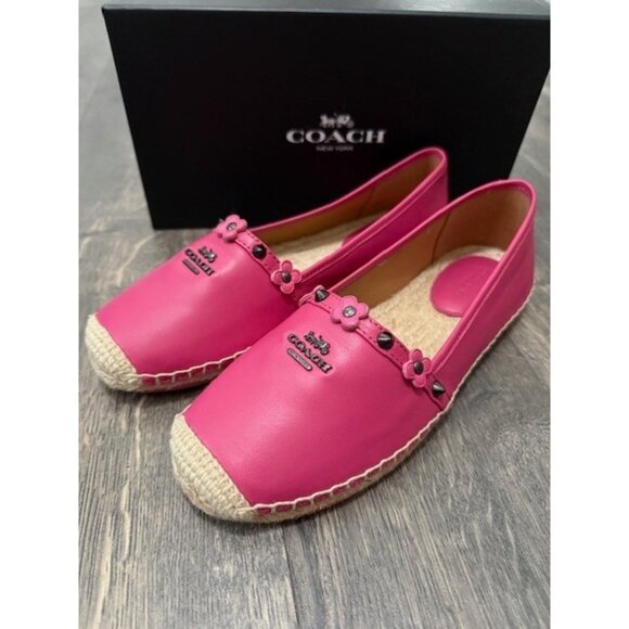 Coach Shoes Rain Floral Rivets Nappa Slip on 8 B Dahlia Pink Q8423 Espadrilles - Picture 2 of 11